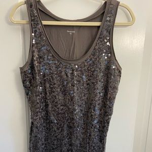 Garnet Hill gray sequined tank top, size large, NEVER WORN, NWOT